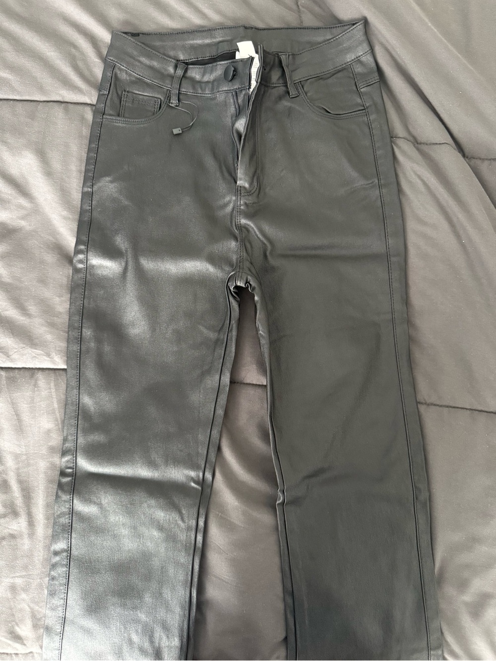 SHEIN Black Straight-Leg Faux Leather Jeans
